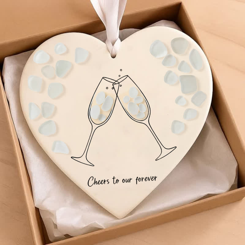 Cheers To Our Forever Heart-shaped Sea Glass Hanging Ornament - image 1