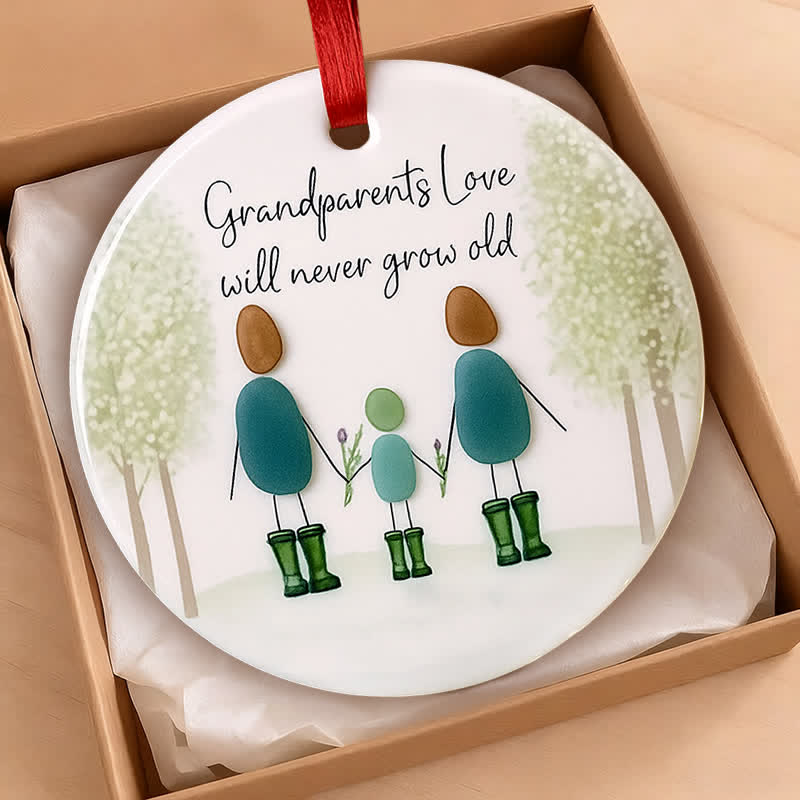 Grandparents Love Round-shaped Sea Glass Hanging Ornament - image 1