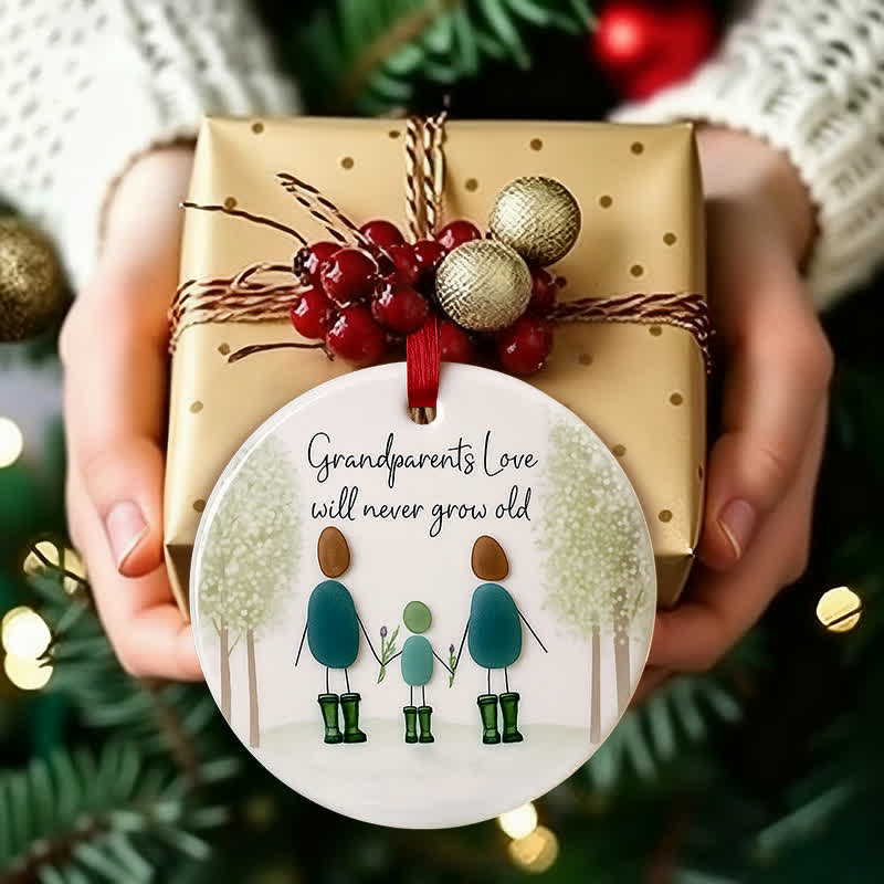 Grandparents Love Round-shaped Sea Glass Hanging Ornament - image 2