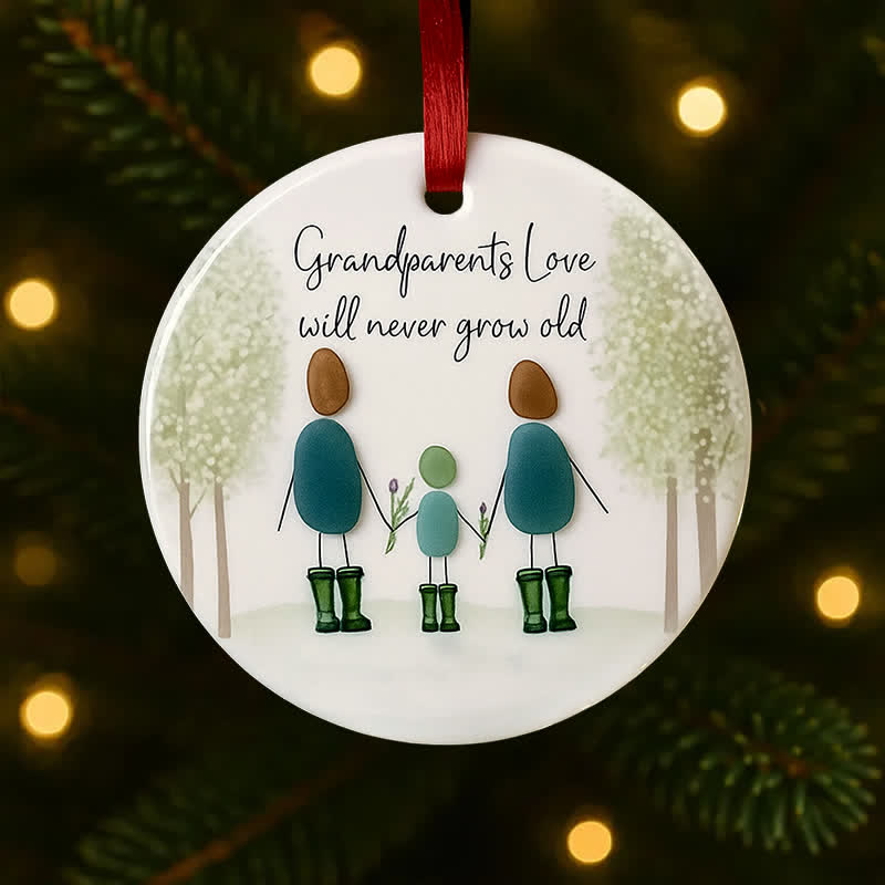 Grandparents Love Round-shaped Sea Glass Hanging Ornament - image 3