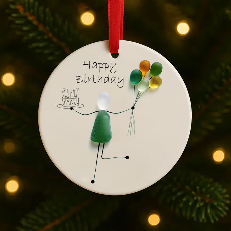 Birthday Gift Round-Shaped Sea Glass Hanging Ornament - image 3