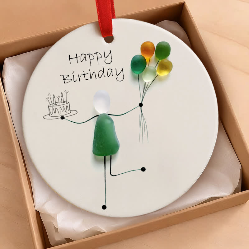 Birthday Gift Round-Shaped Sea Glass Hanging Ornament - image 1