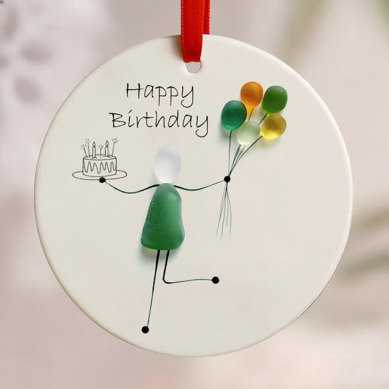 Birthday Gift Round-Shaped Sea Glass Hanging Ornament - image 4