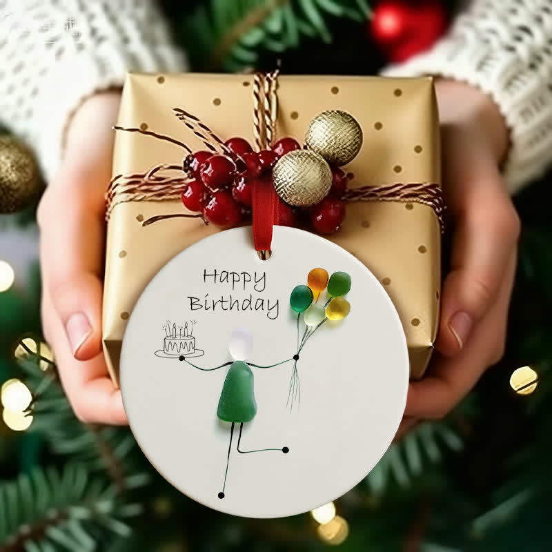 Birthday Gift Round-Shaped Sea Glass Hanging Ornament - image 2