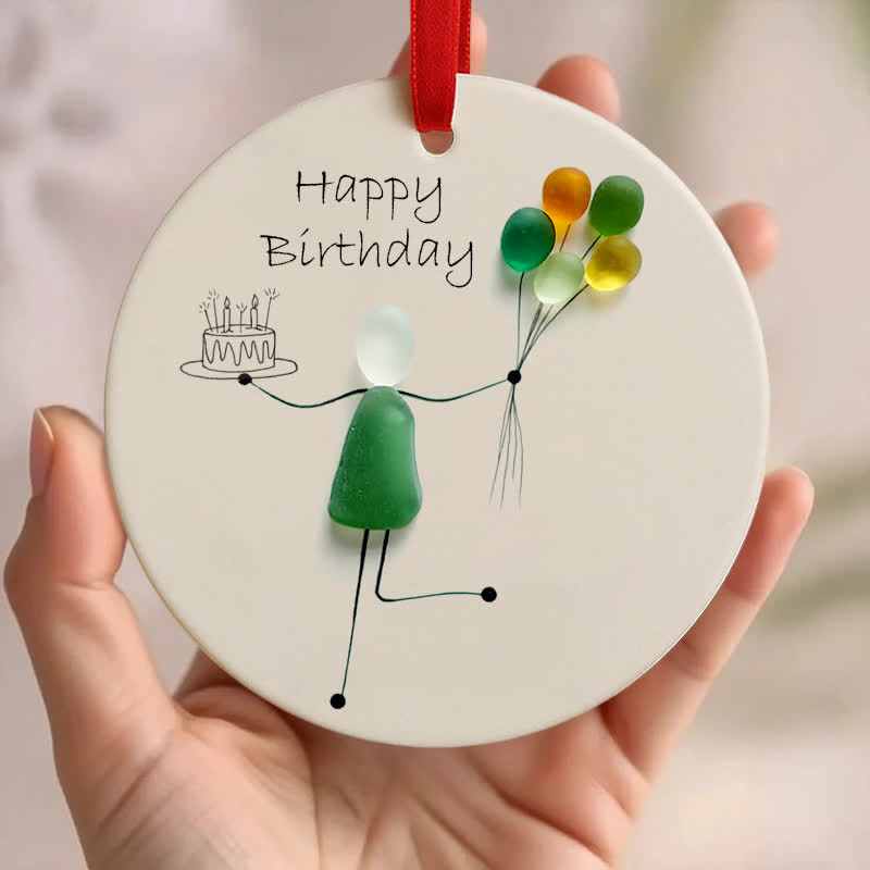 Birthday Gift Round-Shaped Sea Glass Hanging Ornament - Buy 5 Get 2 Free(7 Pcs) - 2.87" × 2.87" × 0.12" - image 0