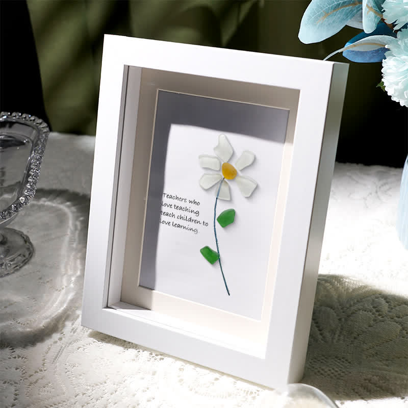 Teacher Gift Daisy Flower Sea Glass Framed Art - image 1