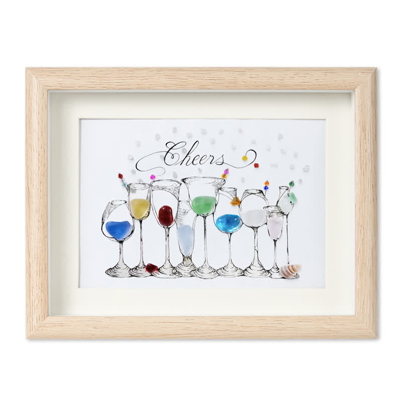 Cocktail Party Sea Glass Framed Art - Oak - 6" X 8" - image 7