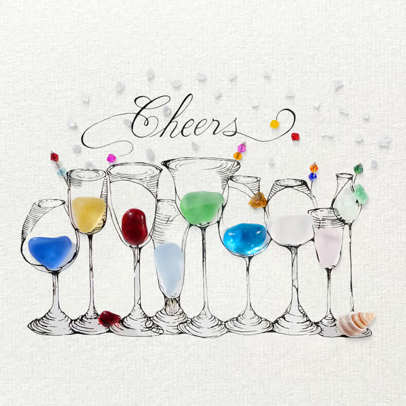 Cocktail Party Sea Glass Framed Art - Seaglass Card - 6" X 8" - image 1