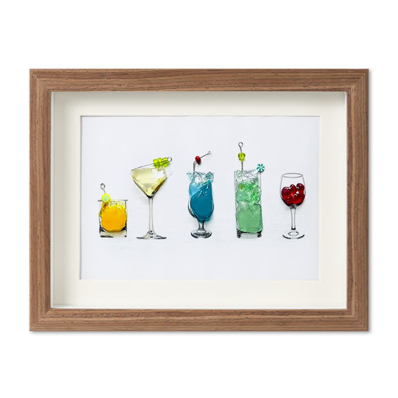 Cocktail Theme Sea Glass Framed Art - Walnut Brown - 6" X 8" - image 8