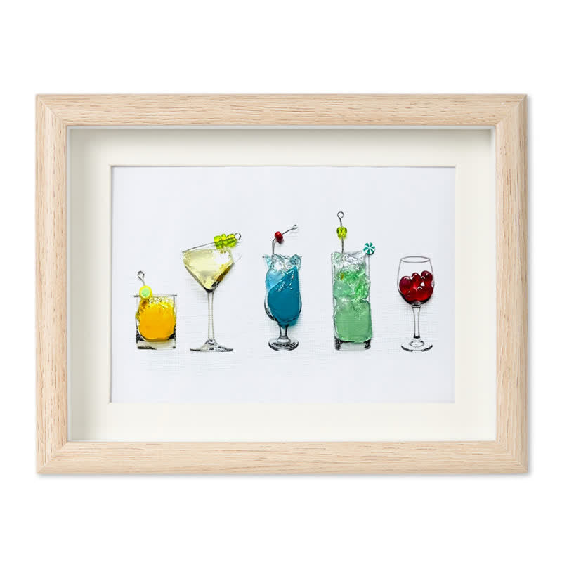 Cocktail Theme Sea Glass Framed Art - Oak - 6" X 8" - image 7