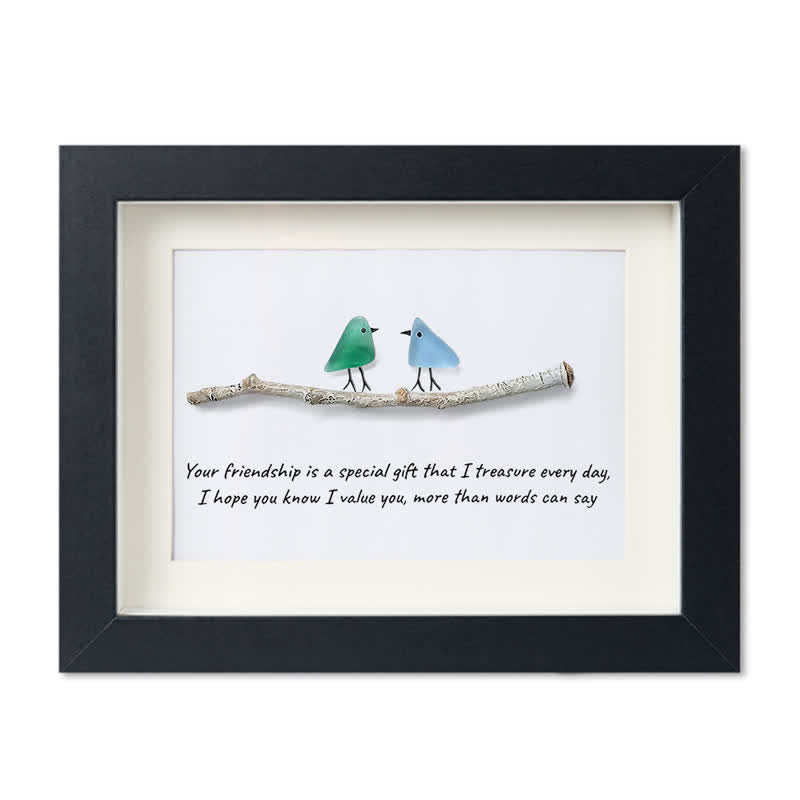Handmade Friendship Quote With Birds Sea Glass Framed Art - Black - 6" X 8" - image 9