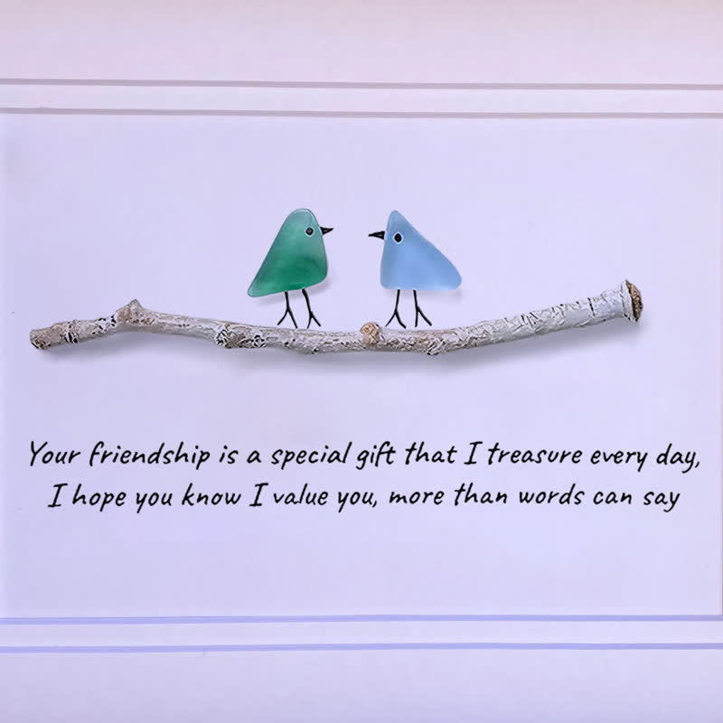 Handmade Friendship Quote With Birds Sea Glass Framed Art - image 6