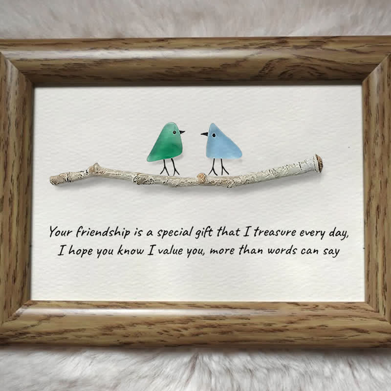 Handmade Friendship Quote With Birds Sea Glass Framed Art - image 0