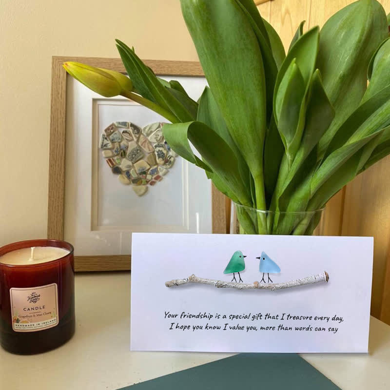 Handmade Friendship Quote With Birds Sea Glass Framed Art - Seaglass Card - 6" X 8" - image 5