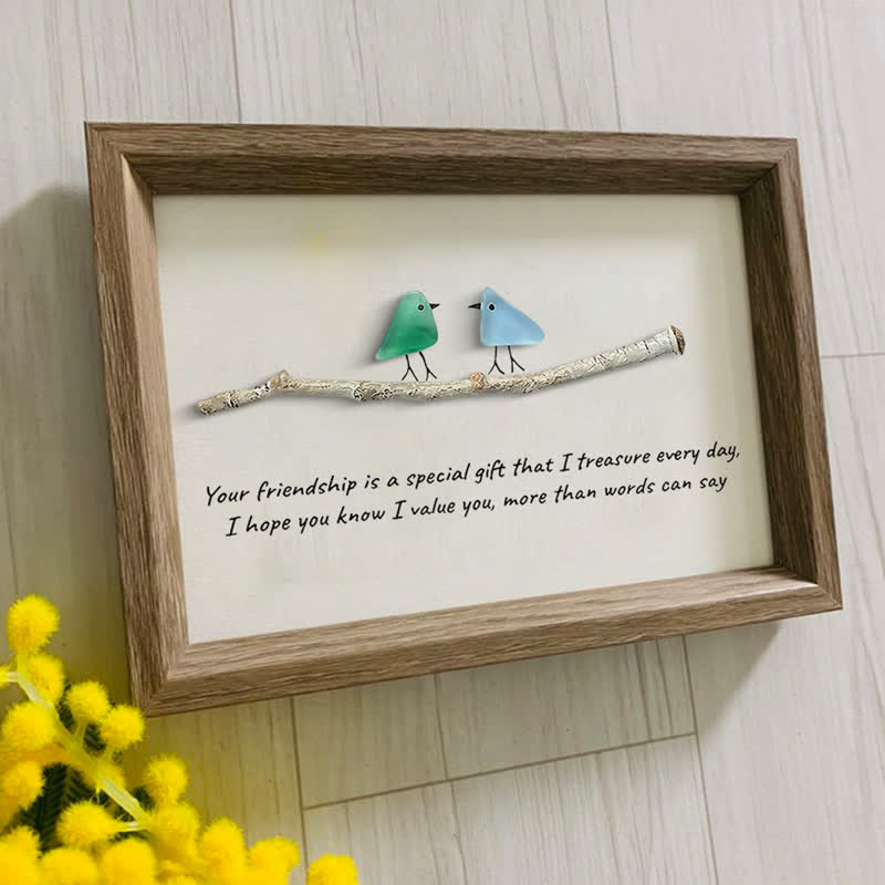Handmade Friendship Quote With Birds Sea Glass Framed Art - image 3
