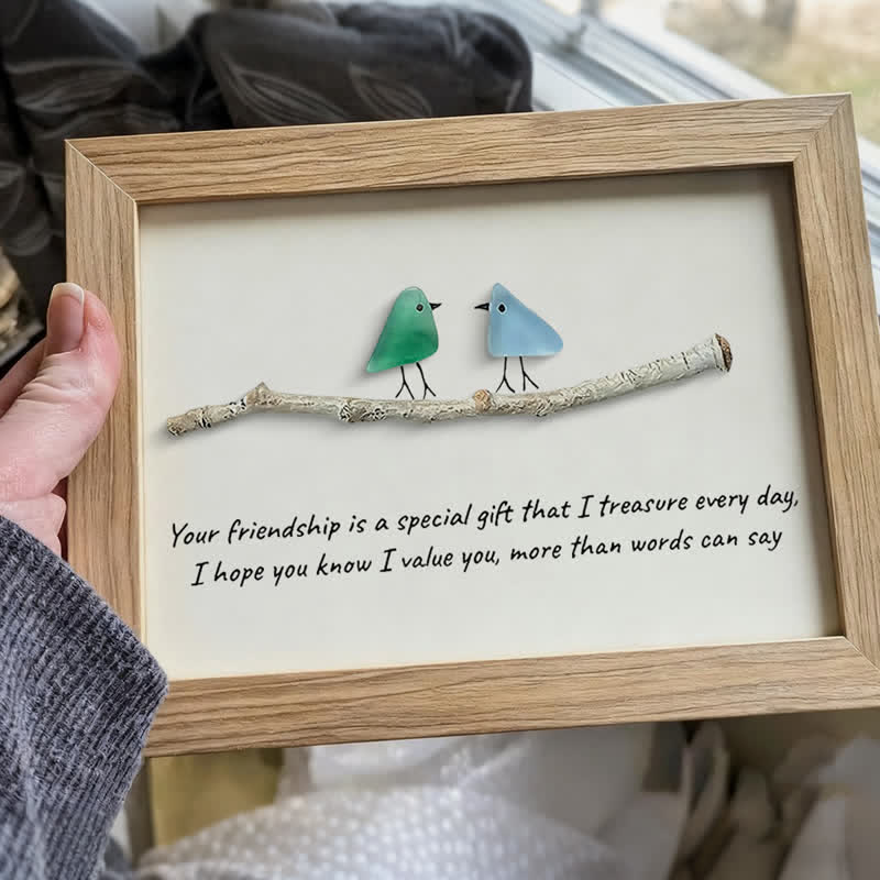 Handmade Friendship Quote With Birds Sea Glass Framed Art - image 2