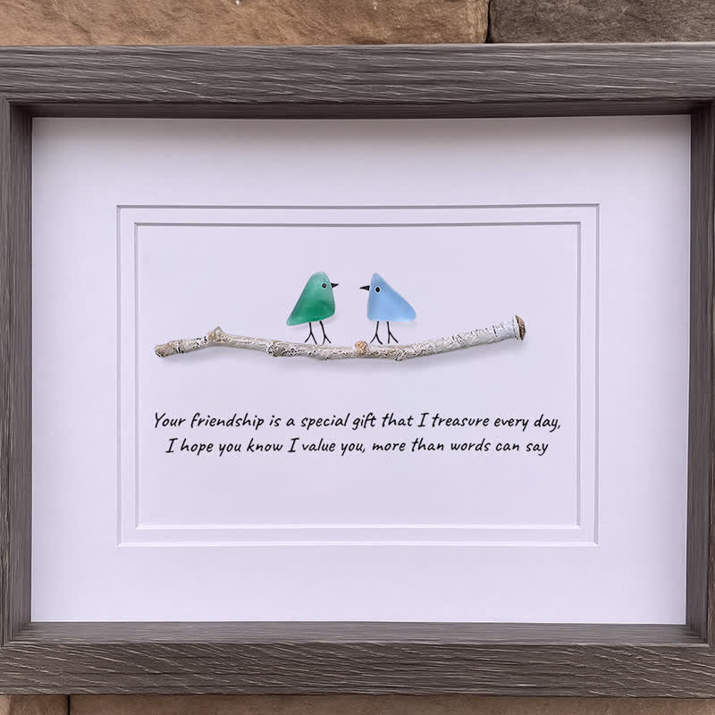 Handmade Friendship Quote With Birds Sea Glass Framed Art - image 4
