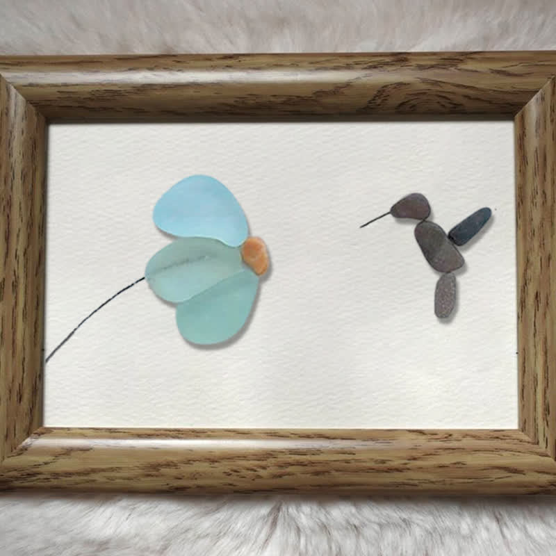 Mini Hummingbird And Flower Sea Glass Framed Art - image 0