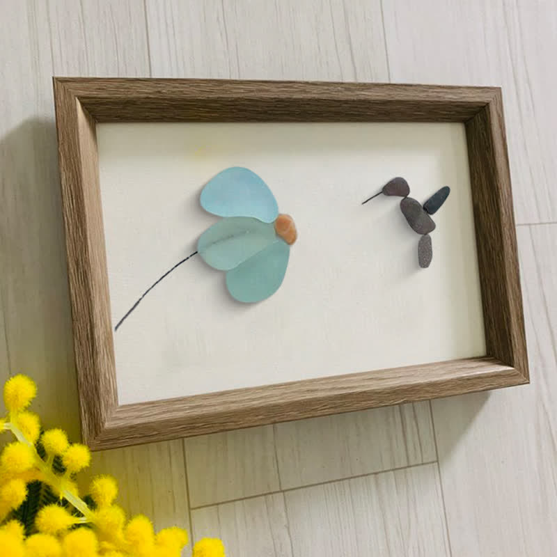 Mini Hummingbird And Flower Sea Glass Framed Art - image 3