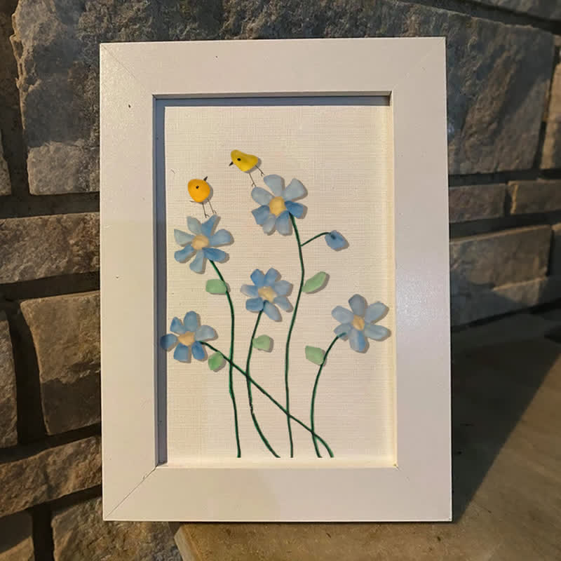 Forget Me Not Flower And Birds Sea Glass Framed Art - image 7