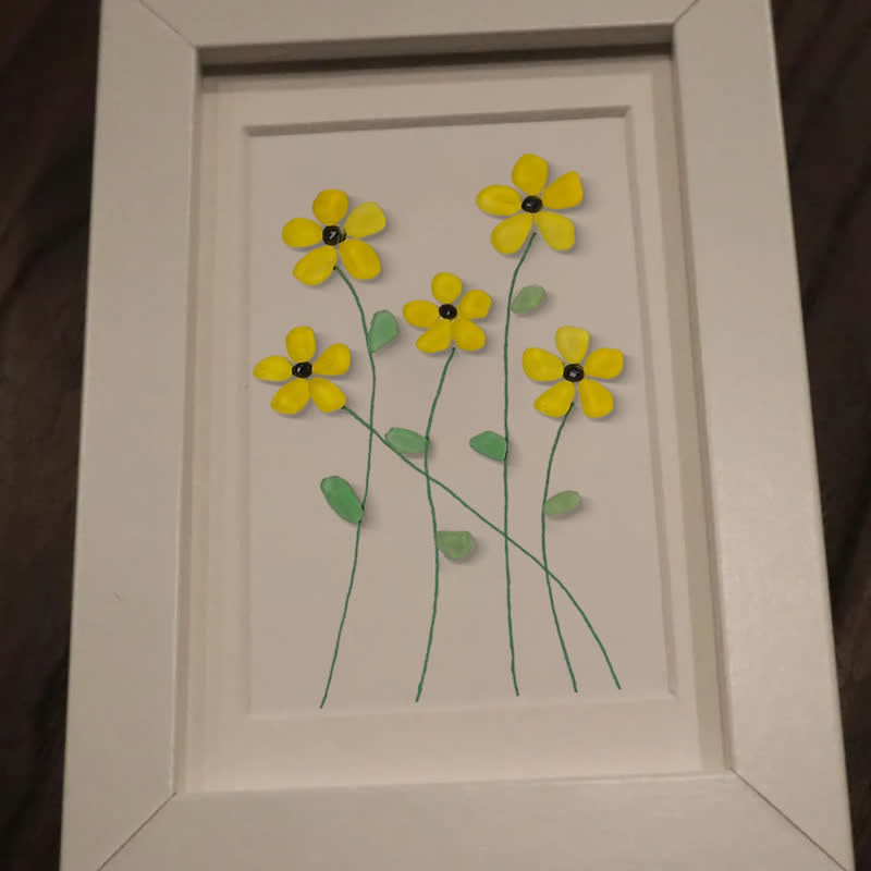 Handcrafted Yellow Flower Sea Glass Framed Art - image 7