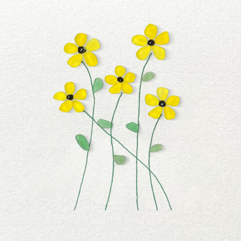 Handcrafted Yellow Flower Sea Glass Framed Art - Seaglass Card - 8" X 6" - image 1
