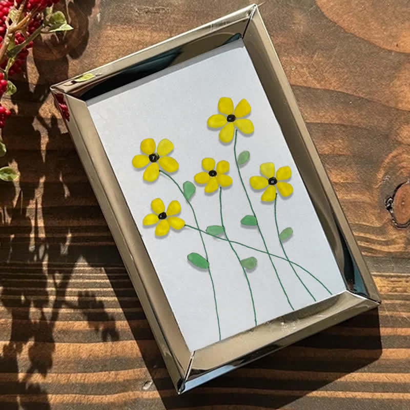 Handcrafted Yellow Flower Sea Glass Framed Art - image 3