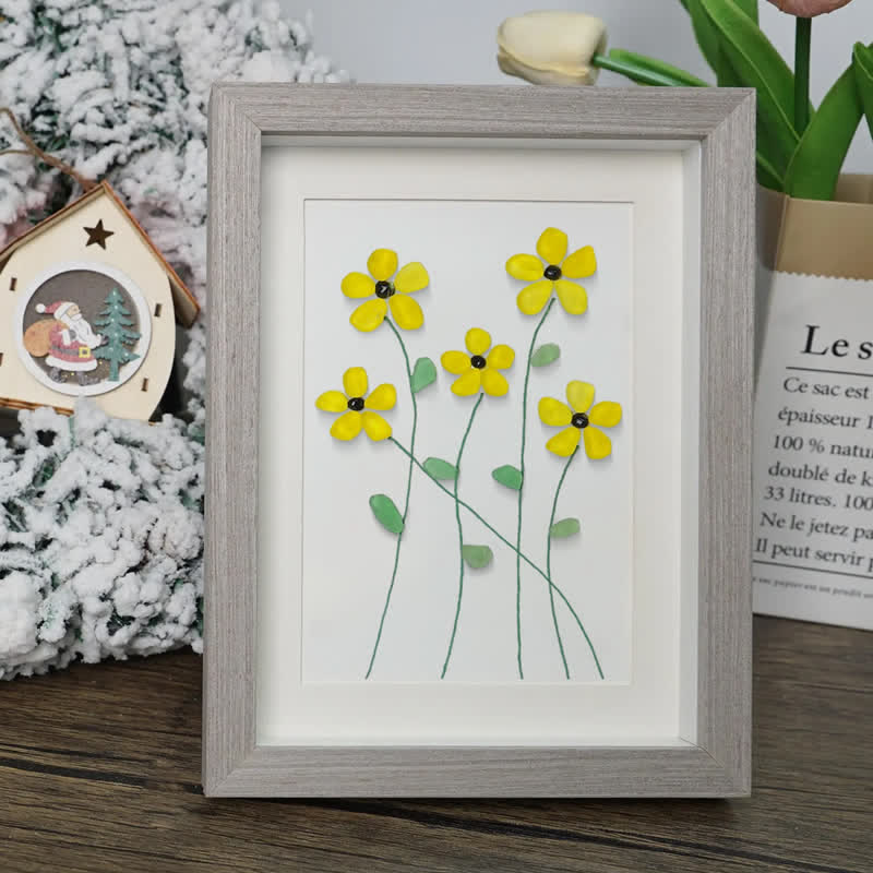 Handcrafted Yellow Flower Sea Glass Framed Art - image 6
