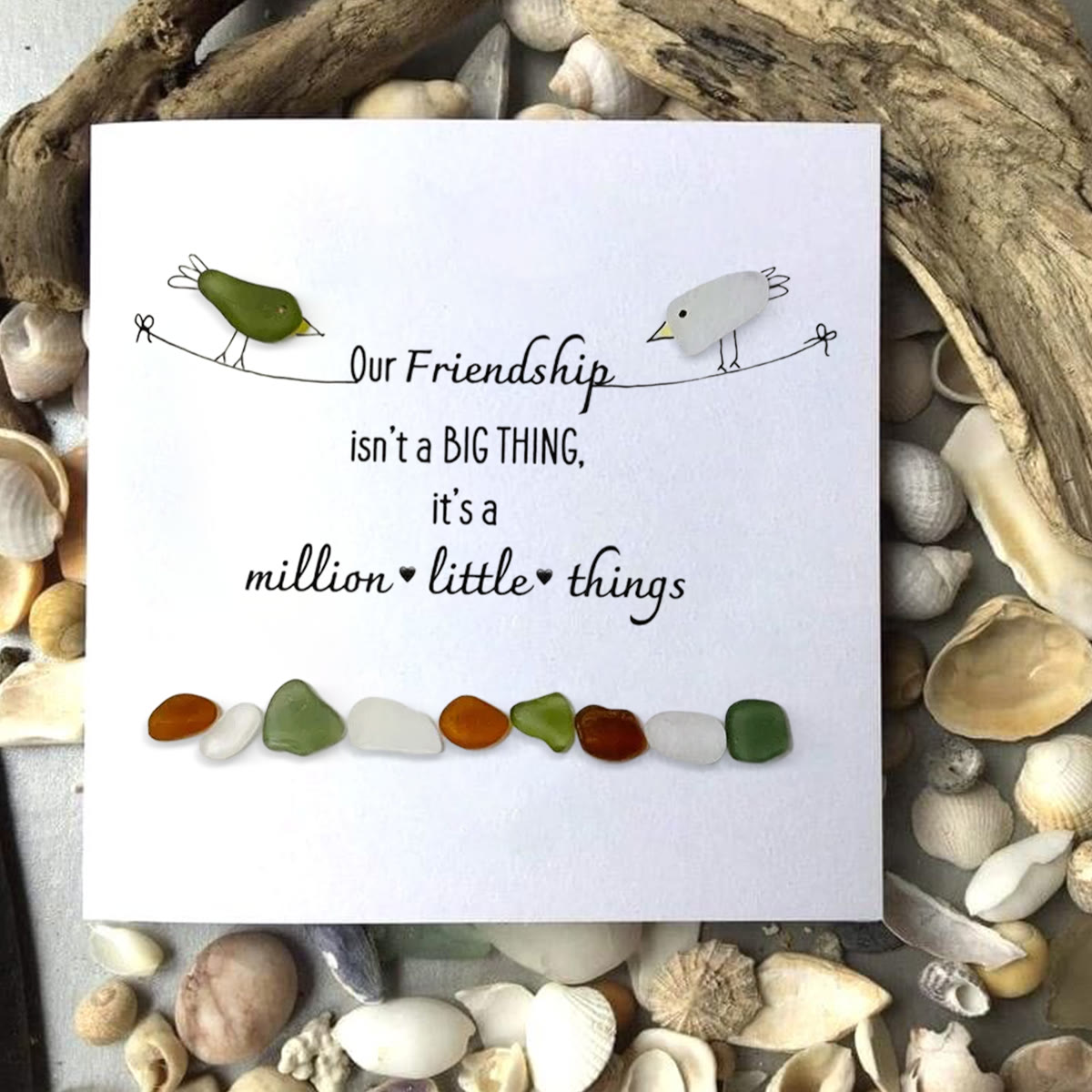 Our Friendship Is A Million Little Things Sea Glass Framed Art - Seaglass Card - 8" X 8" - image 1