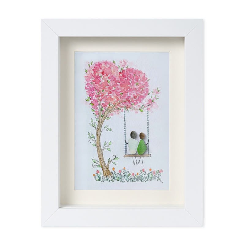Couple On Swing Under A Love Tree Sea Glass Framed Art - White - 8" X 6" - image 12