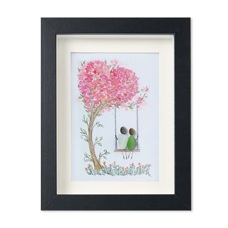 Couple On Swing Under A Love Tree Sea Glass Framed Art - Black - 8" X 6" - image 11
