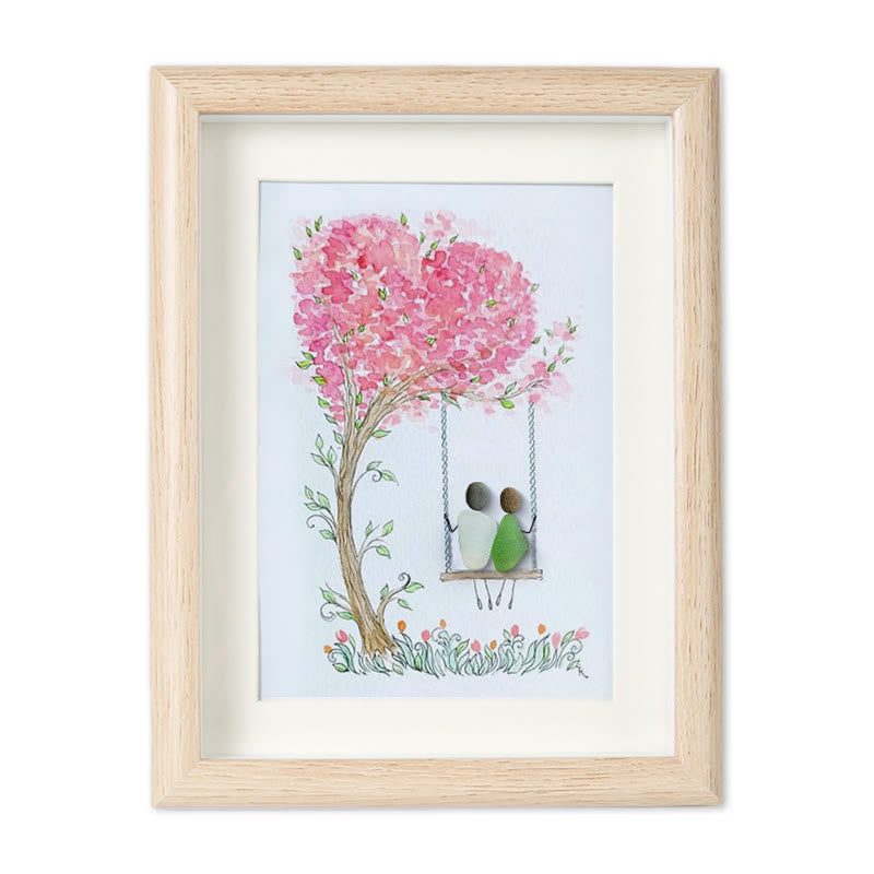 Couple On Swing Under A Love Tree Sea Glass Framed Art - Oak - 8" X 6" - image 9