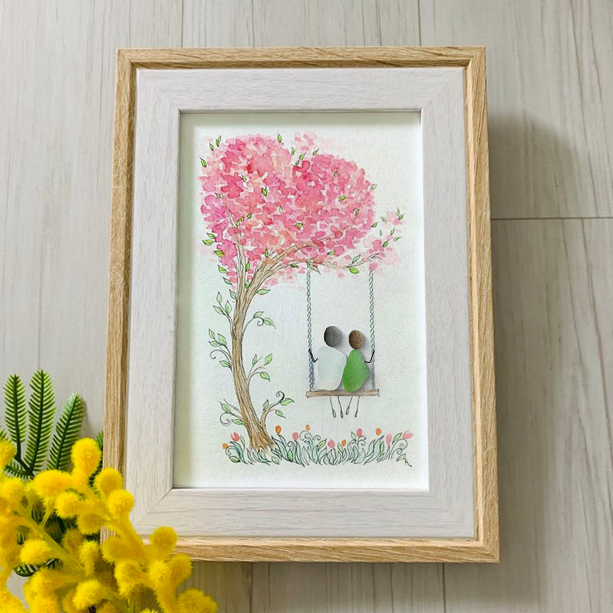 Couple On Swing Under A Love Tree Sea Glass Framed Art - image 0