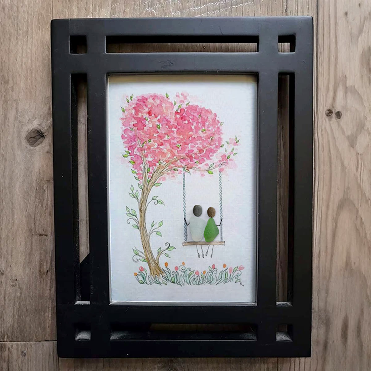 Couple On Swing Under A Love Tree Sea Glass Framed Art - image 6