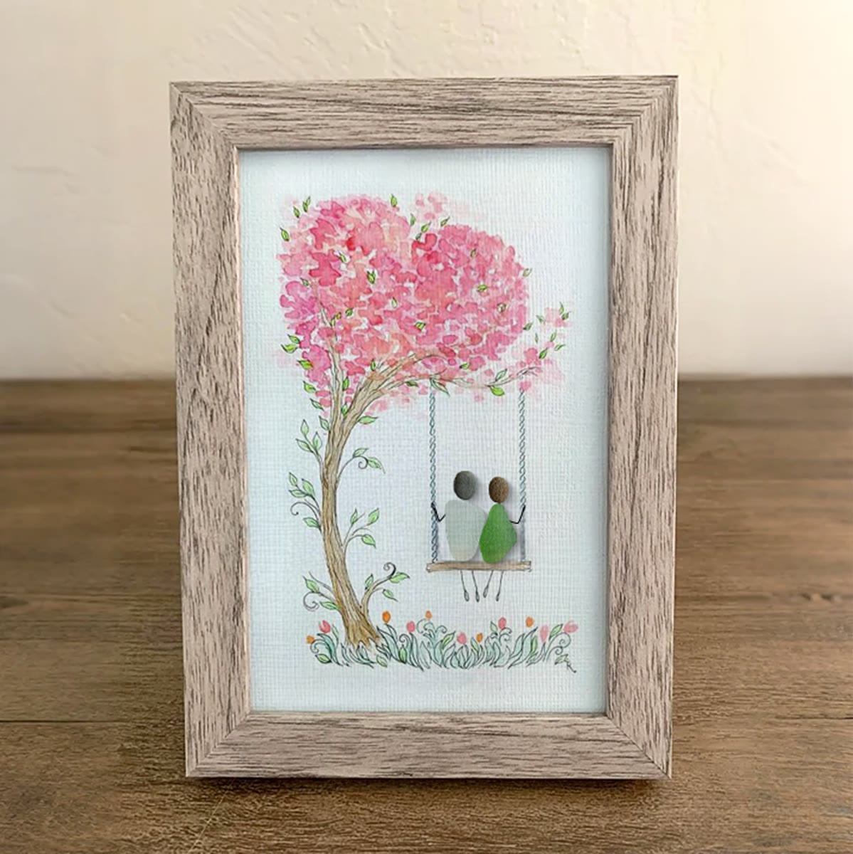 Couple On Swing Under A Love Tree Sea Glass Framed Art - image 4