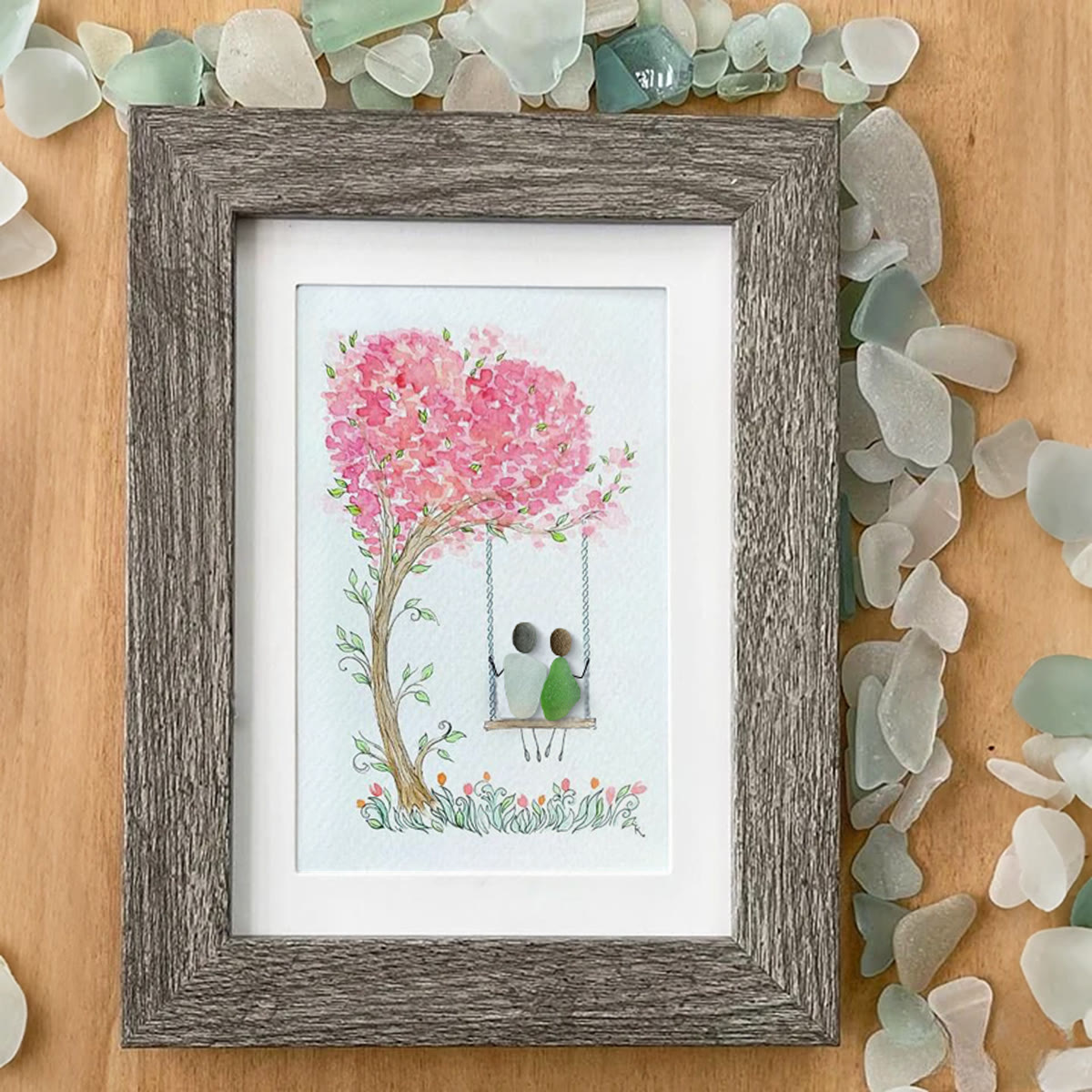 Couple On Swing Under A Love Tree Sea Glass Framed Art - image 5