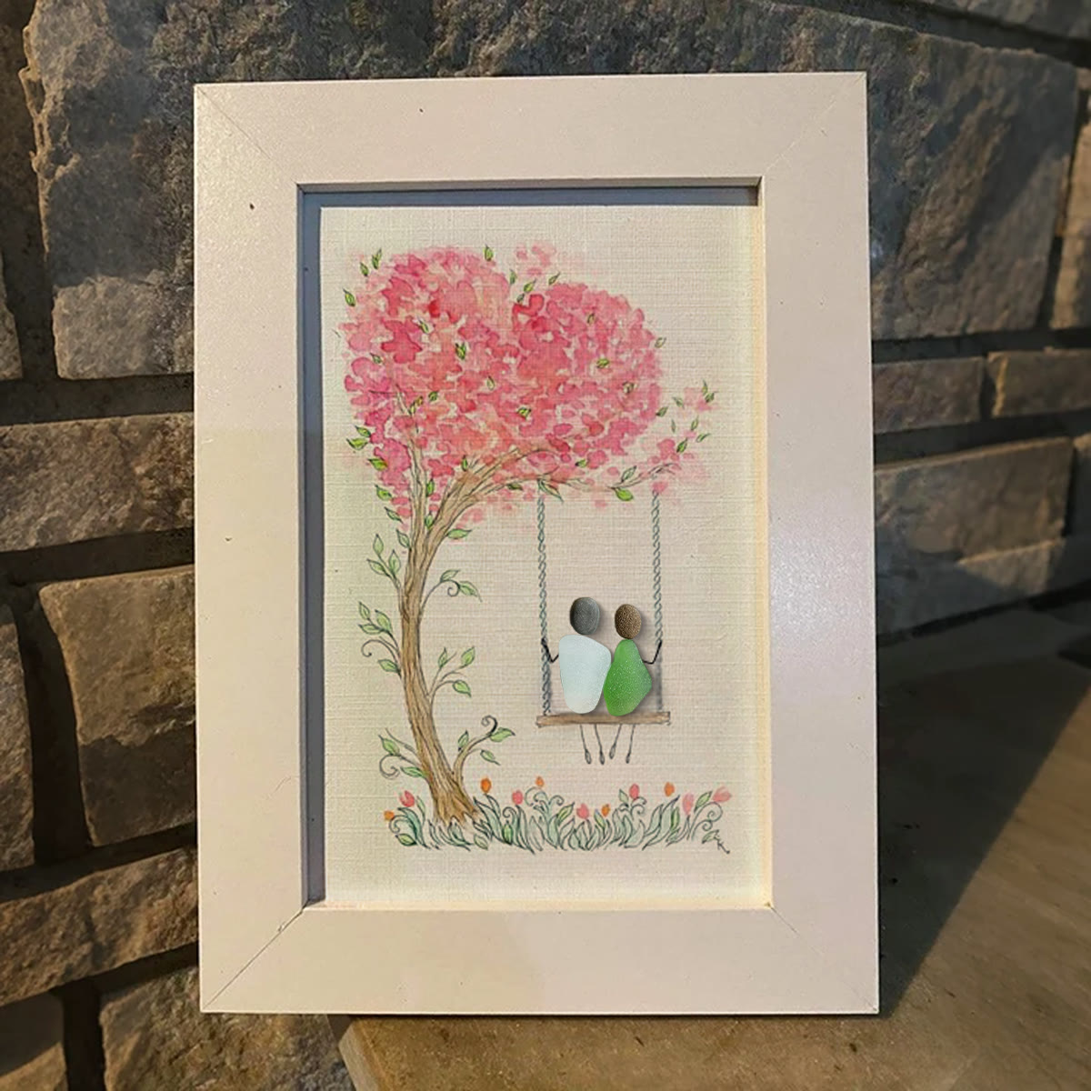 Couple On Swing Under A Love Tree Sea Glass Framed Art - image 7