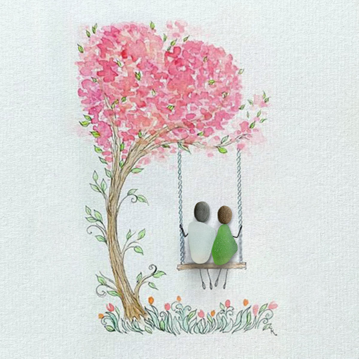 Couple On Swing Under A Love Tree Sea Glass Framed Art - image 8