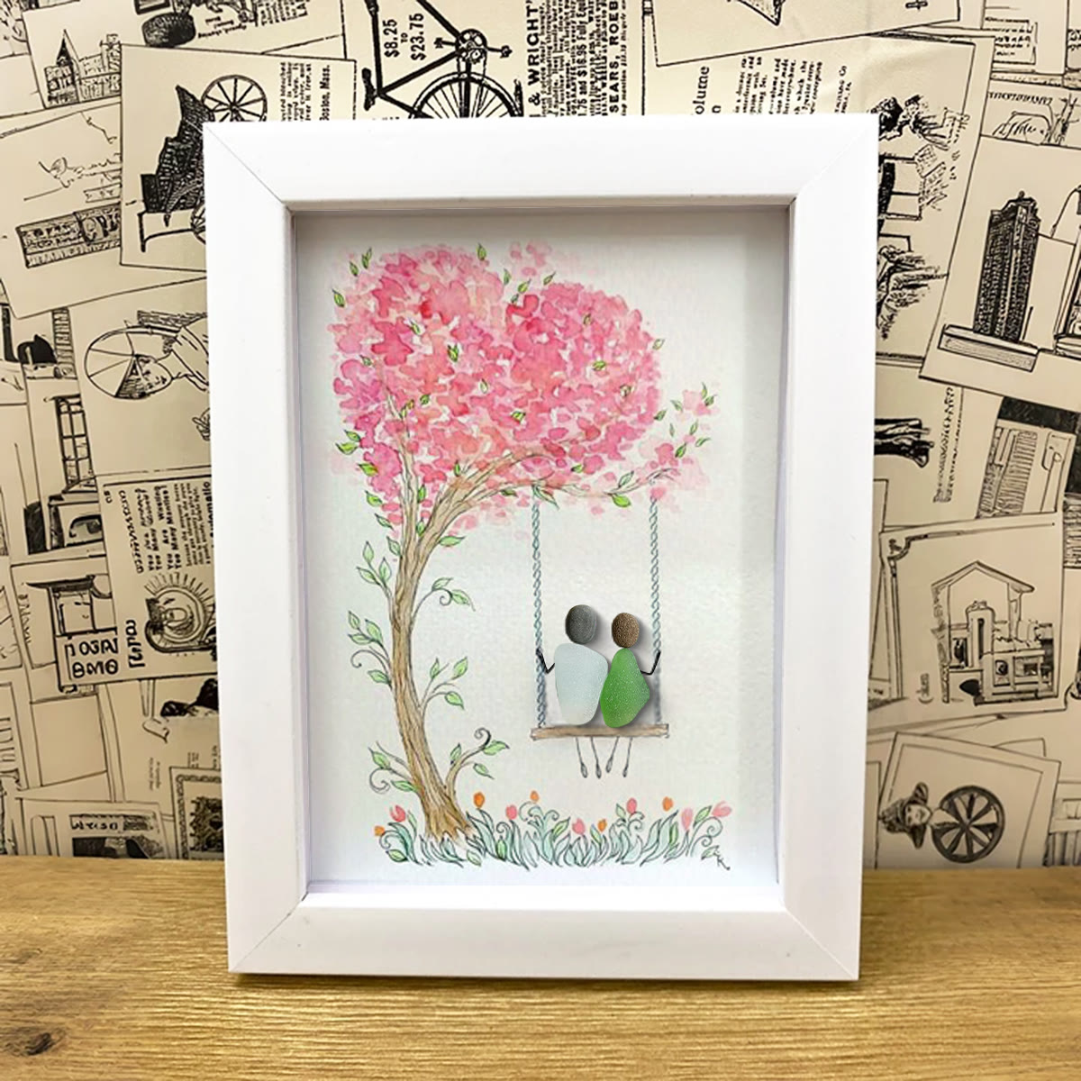 Couple On Swing Under A Love Tree Sea Glass Framed Art - image 3