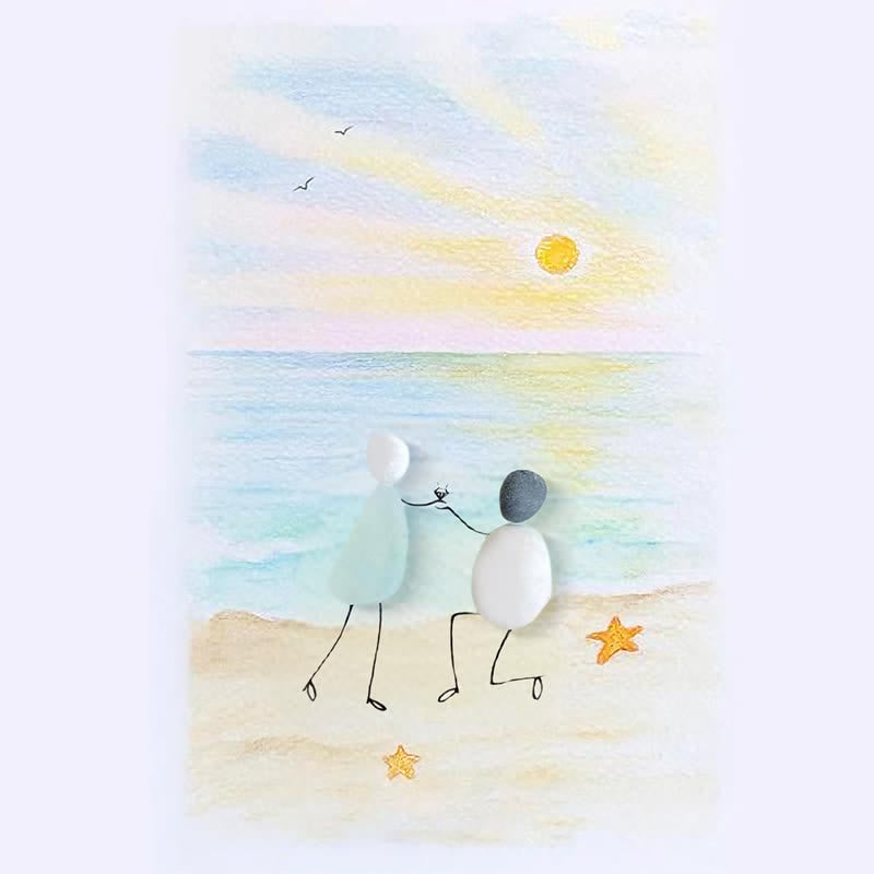 Proposal Engagement Couple Sea Glass Framed Art - Sunrise - Seaglass Card - 8" X 6" - image 1