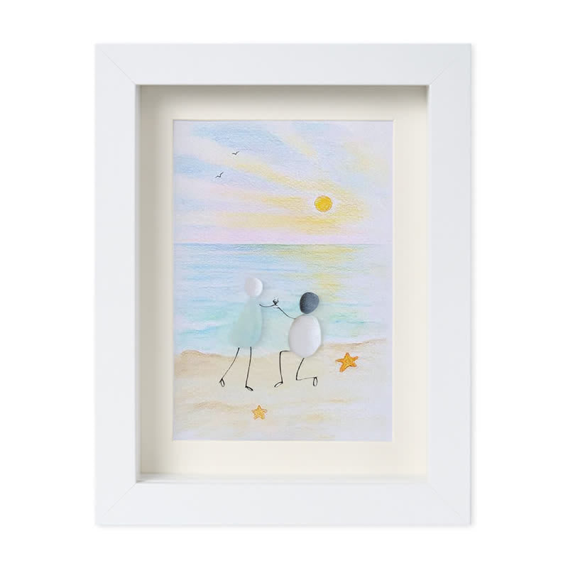 Proposal Engagement Couple Sea Glass Framed Art - Sunrise - White - 8" X 6" - image 8