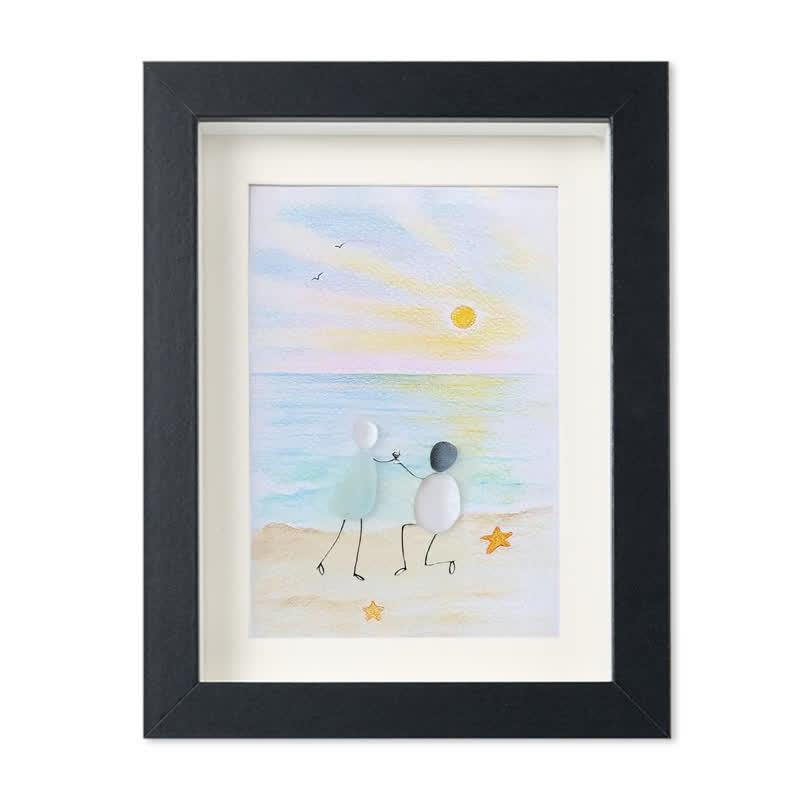 Proposal Engagement Couple Sea Glass Framed Art - Sunrise - Black - 8" X 6" - image 7