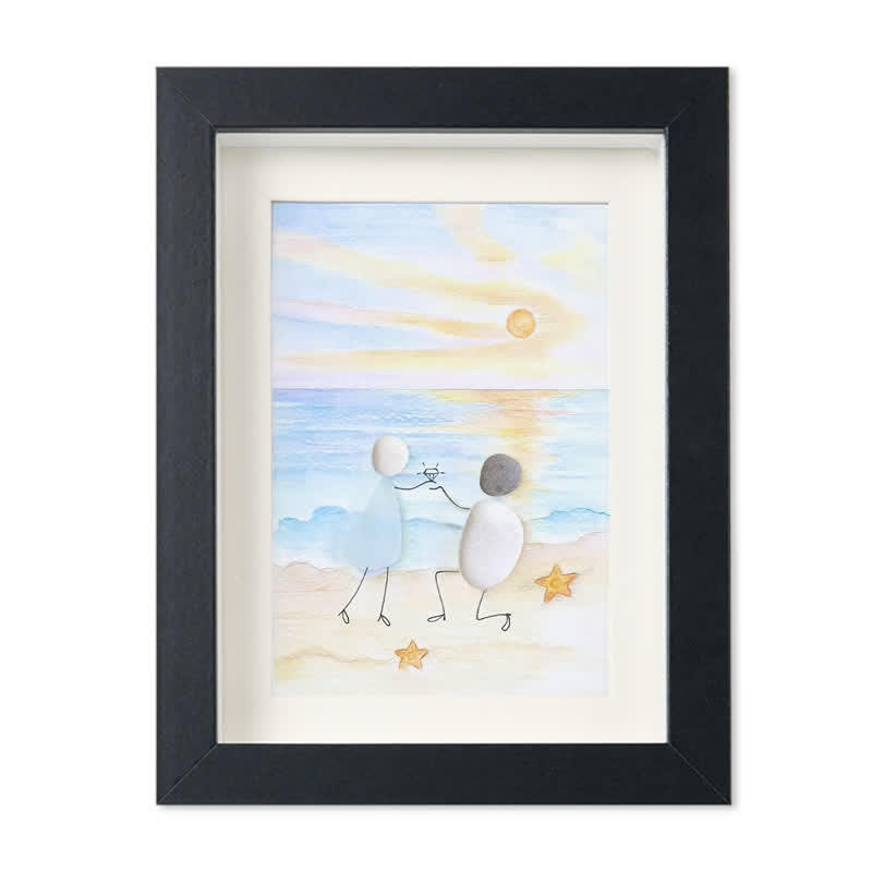 Proposal Engagement Couple Sea Glass Framed Art - Sunset - Black - 8" X 6" - image 16