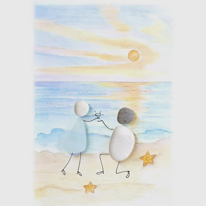 Proposal Engagement Couple Sea Glass Framed Art - Sunset - Seaglass Card - 8" X 6" - image 9