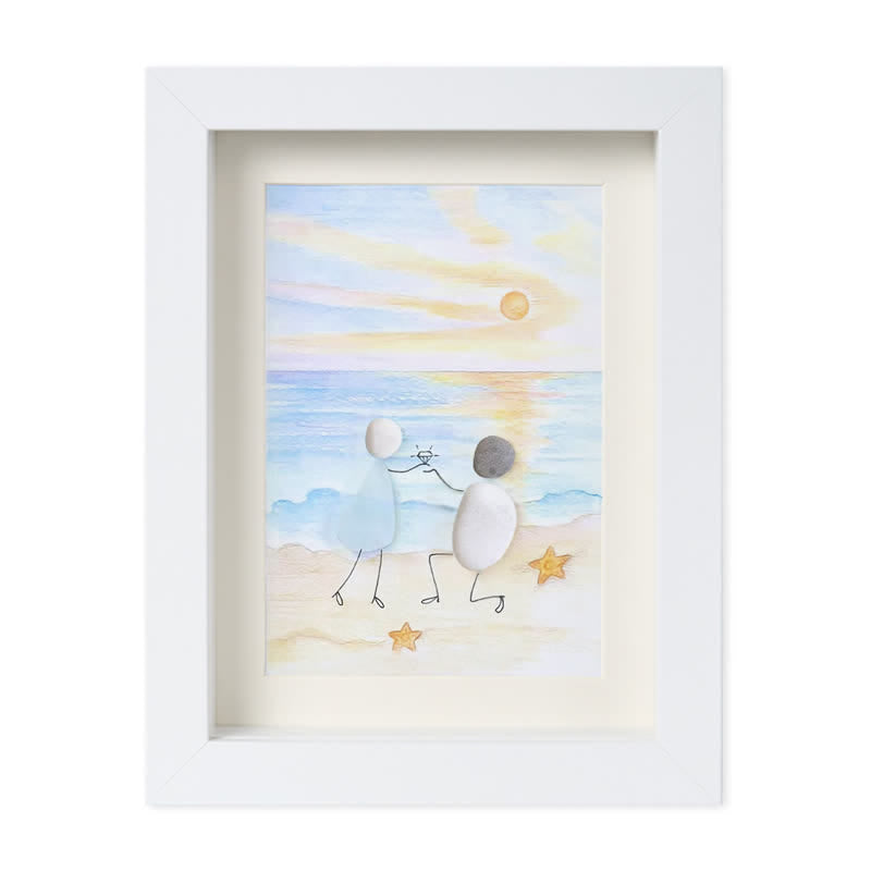 Proposal Engagement Couple Sea Glass Framed Art - Sunset - White - 8" X 6" - image 17