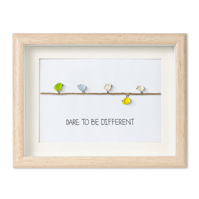 Dare to Be Different Cute Birds Sea Glass Framed Art - Oak - 6" X 8" - image 7