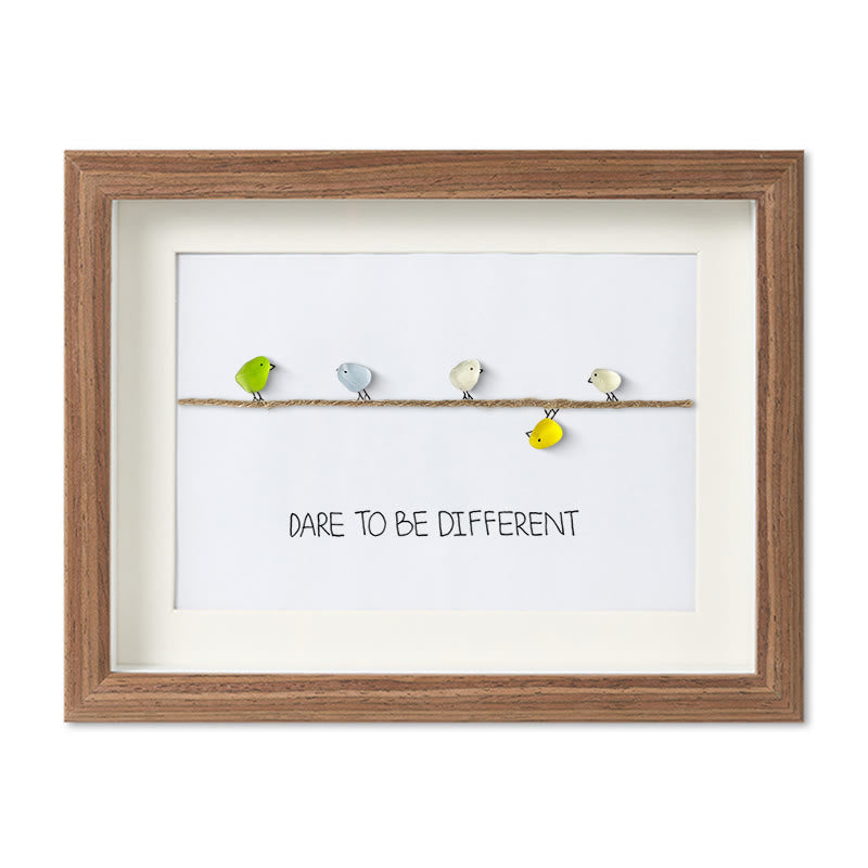 Dare to Be Different Cute Birds Sea Glass Framed Art - Walnut Brown - 6" X 8" - image 8