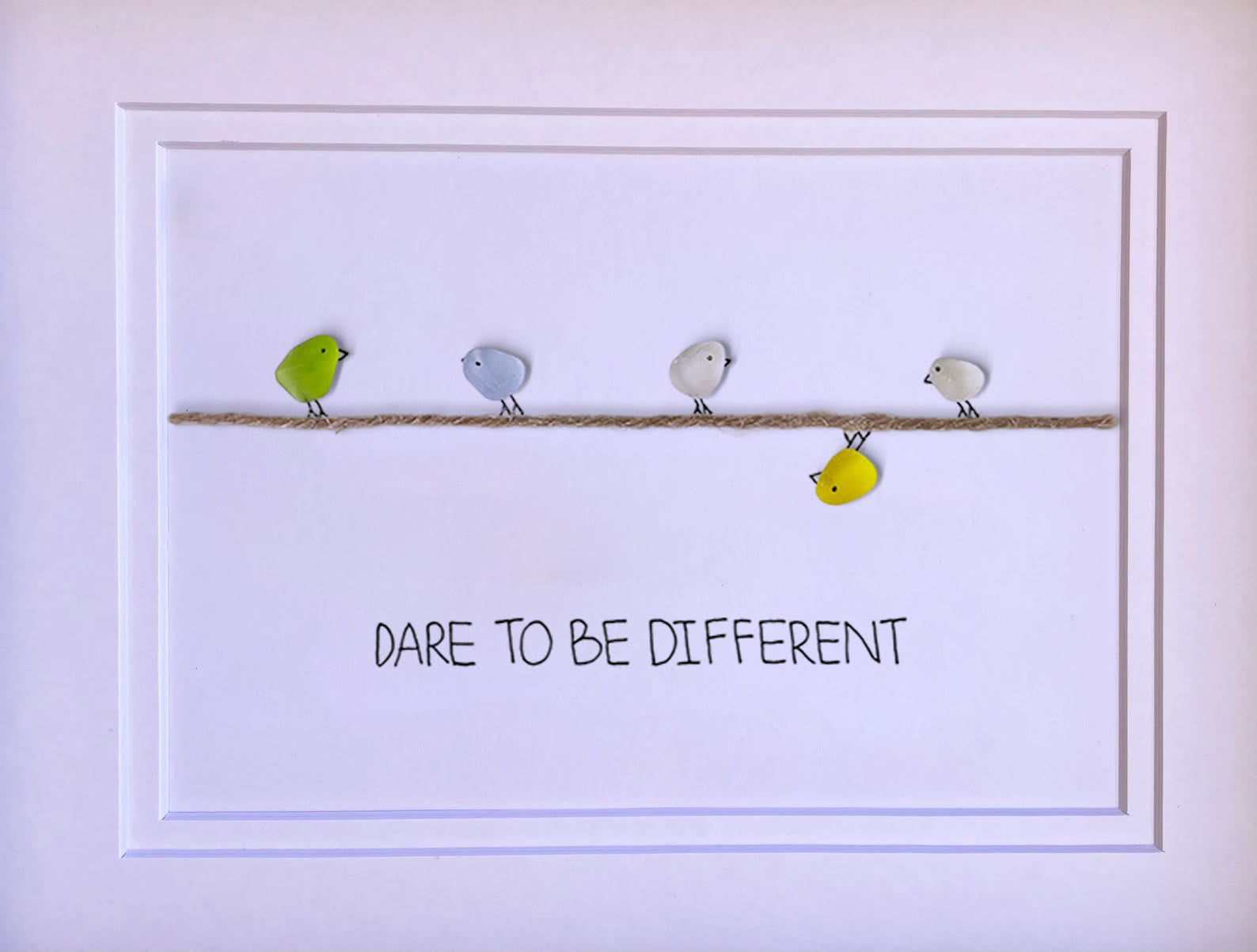 Dare to Be Different Cute Birds Sea Glass Framed Art - image 5
