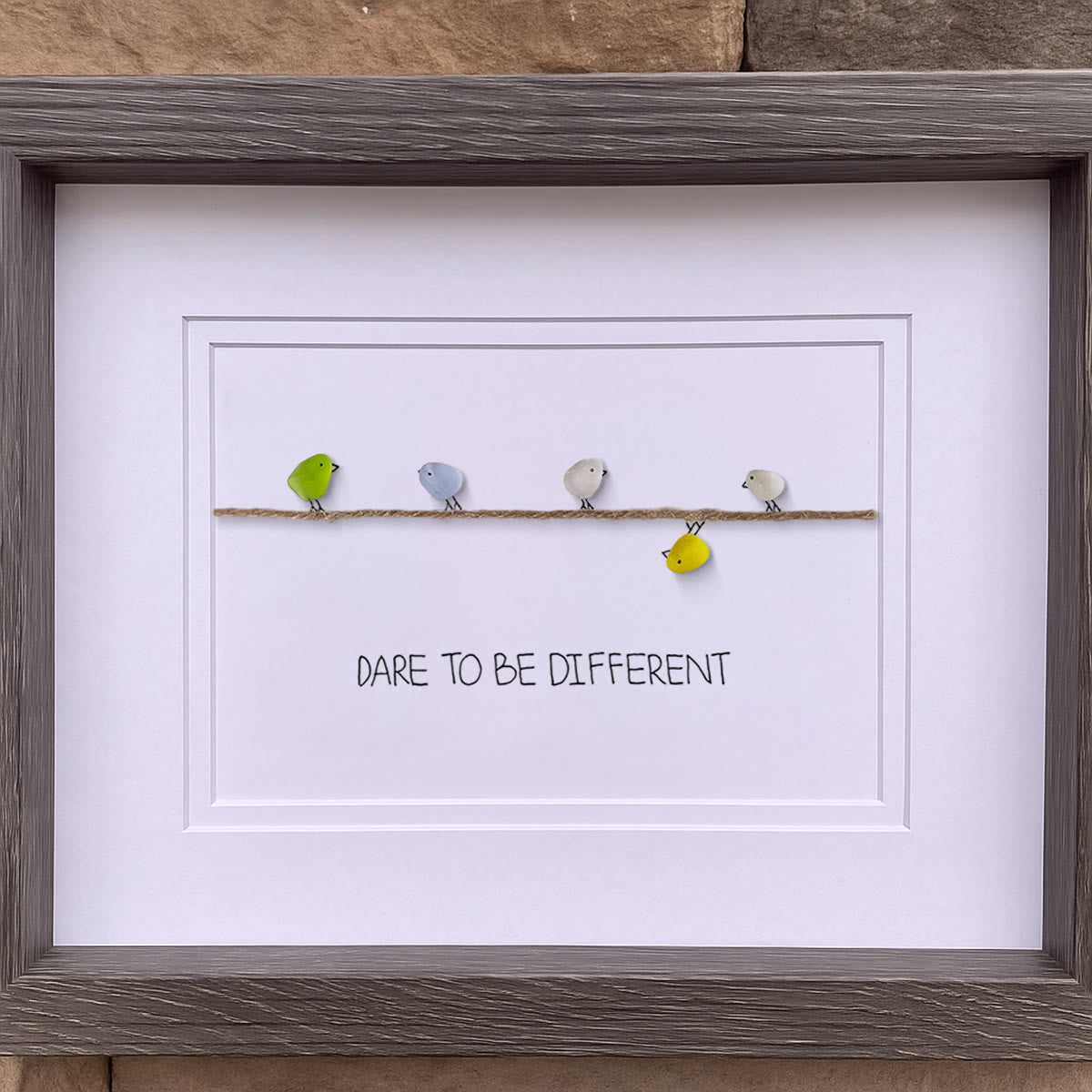 Dare to Be Different Cute Birds Sea Glass Framed Art - image 4