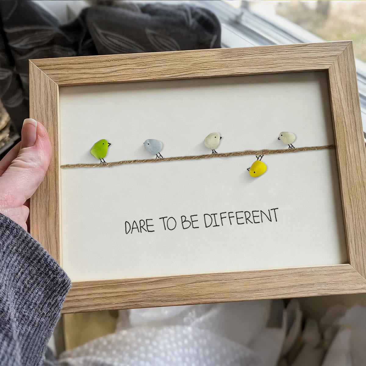 Dare to Be Different Cute Birds Sea Glass Framed Art - image 0